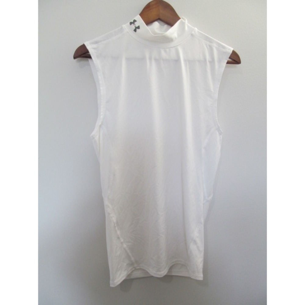 Under Armour HeatGear Compression Sleeveless Mock Neck Shirt White Mens Medium
